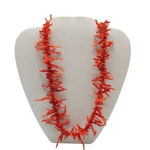 Native American Red Coral Branch Necklace With Barrel Clasp 19in Length